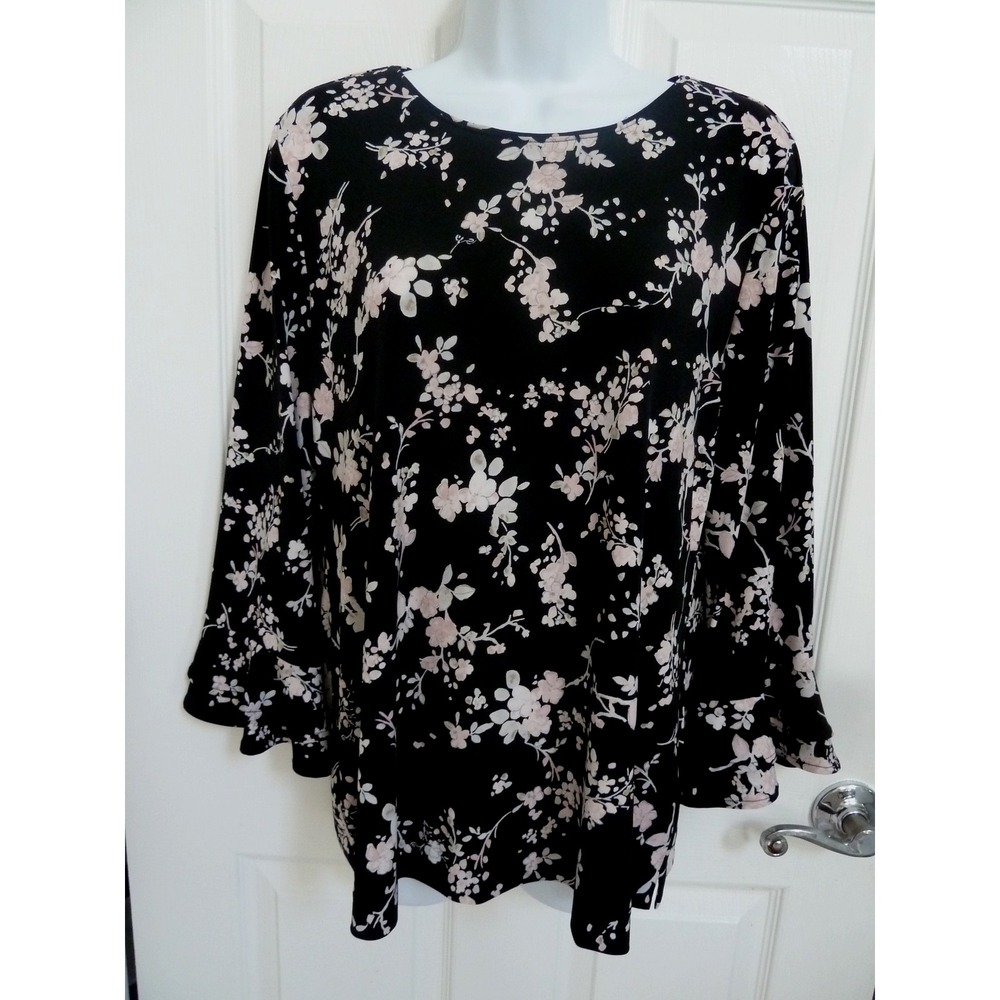 Karl Lagerfeld Paris Floral Ruffle Sleeve Blouse Black Pink White Medium NWOT
